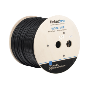 Bobina de Cable FTP con Mensajero de Acero de 305 Metros (1000 Pies) Cat6+ Calibre 23, Color Negro, para Aplicaciones en Video Vigilancia y Redes de Datos / Uso en Intemperie y Aplicaciones A?reas