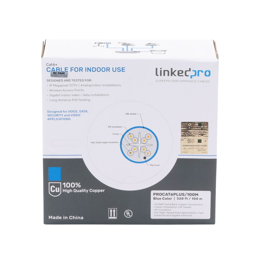 Cable Cat6+ Calibre 23 Alto Rendimiento, ETL, UL, Color Azul, de 100 Metros (328.08 Pies), Super Flexible, para Aplicaciones de CCTV, Video HD, y Redes de Datos. - Imagen 4