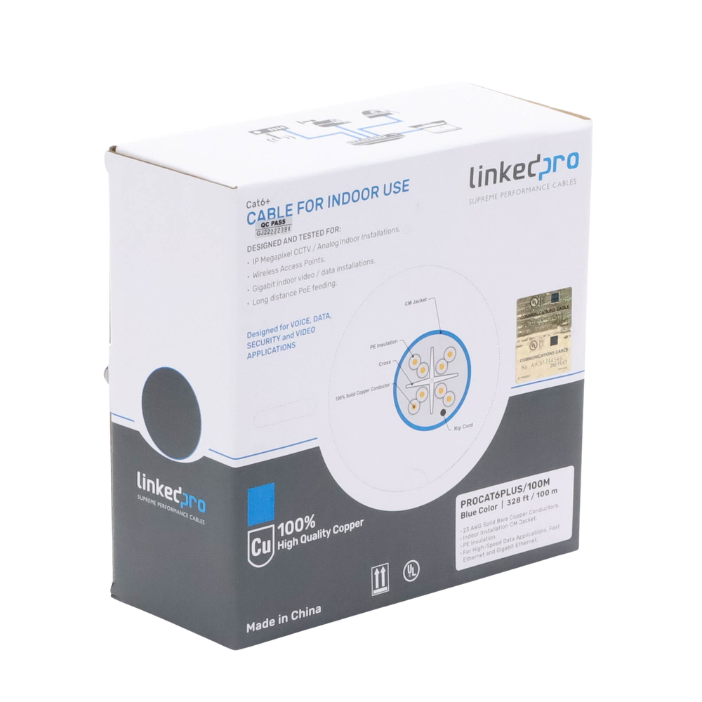Cable Cat6+ Calibre 23 Alto Rendimiento, ETL, UL, Color Azul, de 100 Metros (328.08 Pies), Super Flexible, para Aplicaciones de CCTV, Video HD, y Redes de Datos. - Imagen 6