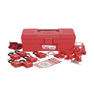Kit de Bloqueo LOTO para Contratistas con Componentes (Color Rojo).