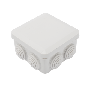 Caja Estanca, Derivación, Conexión de Plástico (89 X 89 X 50 mm) con 7 Glándulas de Goma. Para Instalaciones Comerciales, Residenciales e Industriales. Cerrado a Presión.