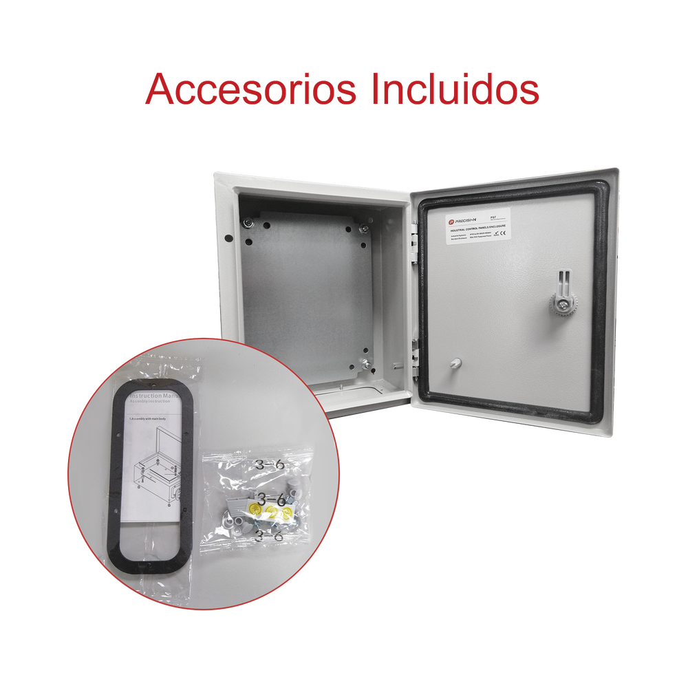 Gabinete de Acero IP66 Uso en Intemperie (250 x 300 x 150 mm) con Placa Trasera Interior Metálica y Compuerta Inferior Atornillable (Incluye Chapa y Llave T). - Image 7