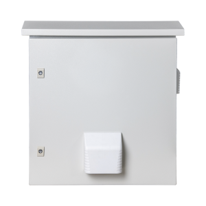 Gabinete Ventilado de Acero IP55 Uso en Exterior (593 x 609 x 399 mm) con Placa Trasera Interior Metálica y Compuerta Inferior Atornillable. Incluye Ventilador, Ventilas, filtros, Montaje Rack 19", Terminal de Tierra Física, Chapas y Ll