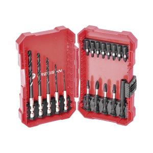 Juego de 18 Puntas y Brocas para Taladro, con Entrada Hexagonal de 1/4", Incluye Estuche.