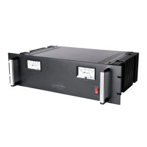Fuente de poder 13.8Vcc, 50A, lineal regulada con circuito cargador de baterías, medidores, para instalación en rack