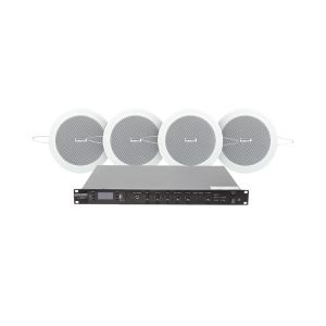 KIT de Amplificador de 120W para Rack | 4 Altavoces de Plafón de 4in | 3 - 6W | Sistema 70/100V