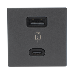 M?dulo Doble USB Tipo A+C / Carga R?pida 30W / Color Grafito / Compatible con Torres y Cajas Simon / Modelo: (K126F/14)