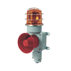 Combinación de luz de advertencia giratoria color Ámbar con bocina eléctrica para aplicaciones de la industria a 24 VCD, máx. 120 dB (No Incluye guarda)