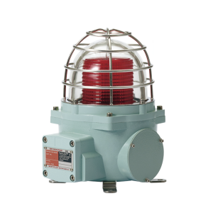 Baliza con luz LED color Rojo con patrón de destello fijo o flasheante, ideal para zonas y áreas peligrosas, opera en un rango de 120 VAC