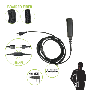 Cable para Micrófono audífono SNAP intercambiable con conector para Radios Kenwood con conector de 2 pines.