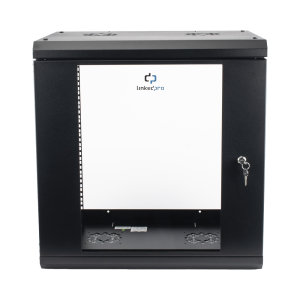 Gabinete de Pared de 12U con Puerta de Cristal Templado, 455 mm de Profundidad, Rack de 19'', Acero Reforzado Color Negro.