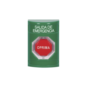 Botón de Salida de Emergencia , Texto en Español, Acción Mantenida, Girar para Restablecer, LED de iluminación