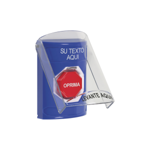 Botón con Texto Personalizado, Tapa Protectora de Policarbonato Súper Resistente, Restablecimiento con llave