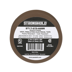 Cinta Eléctrica STRONGHOLD para Aislar, de PVC, Uso General Reparación y Mantenimiento, Grosor de 0.18mm (7 mil), Ancho de 19mm, y 20.12m de Largo, Color Café