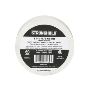 Cinta Eléctrica STRONGHOLD para Aislar, de PVC, Uso General Reparación y Mantenimiento, Grosor de 0.18mm (7 mil), Ancho de 19mm, y 20.12m de Largo, Color Blanco