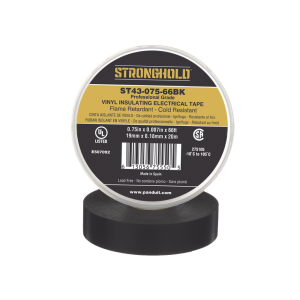 Cinta Eléctrica STRONGHOLD para Aislar, de PVC, Uso Profesional en Construcción Eléctrica, Grosor 0.18mm (7 mil), Ancho 19mm, y 20m Largo, Color Negro.