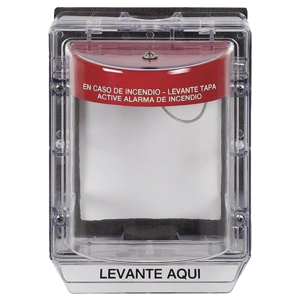 Cubierta Protectora de Policarbonato Serie Stopper II?, Con Bocina, Con Espaciador, Montaje Empotrado, Etiqueta en Espa?ol, IP54
