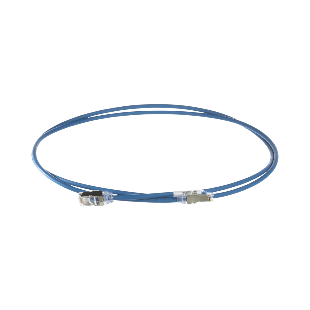 Patch Cord Cat6A, Diametro Reducido 28 AWG, Blindado S/FTP, CM/LS0H, 1 Metro (3.28 Pies), Color Azul