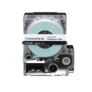 Casete de Etiquetas de Vinilo de Cinta Continua, Color Negro Sobre Blanco, Uso Interior/Exterior, 36 mm (1.42 Pulgadas) de Ancho x 7.6 Metros (24.93 Pies) de Largo