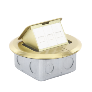 Mini Caja de Piso Redonda para Datos o Conectores Tipo Keystone, Color Bronce (3 Contactos) (11000-12102)