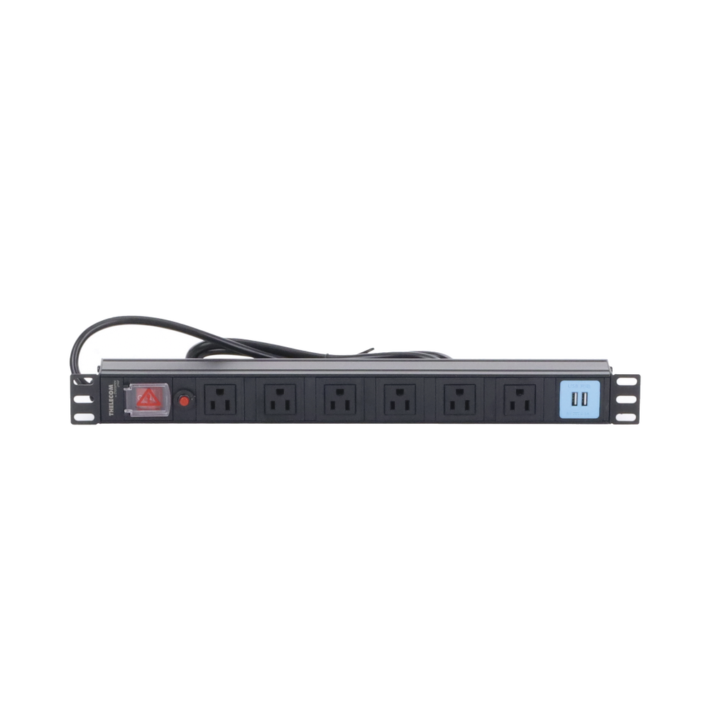 Tomacorriente Horizontal (PDU) de 6 contactos (NEMA 5-15R) + 2 USB para instalación en Rack de 19", 1UR, 125 Vca/ 15 A (THE0040091001001) - Image 2