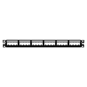 Panel de Parcheo Modular Mini-Com (Sin Conectores), Ultimate ID?, Plano, Sin Blindaje, Con Etiqueta y Cubierta, de 24 Puertos, 1UR