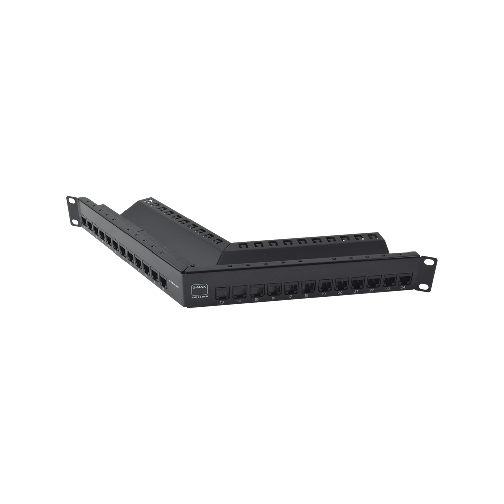 Patch Panel Z-MAX de 24 Puertos, Blindado, Precargado con Jacks Categor?a 6A, Angulado, 1UR