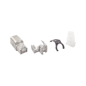 Plug RJ45 Cat6A Blindado, Terminaci?n en Campo, Compatible con Todas las Categor?as, con Clip Protector de Seguro