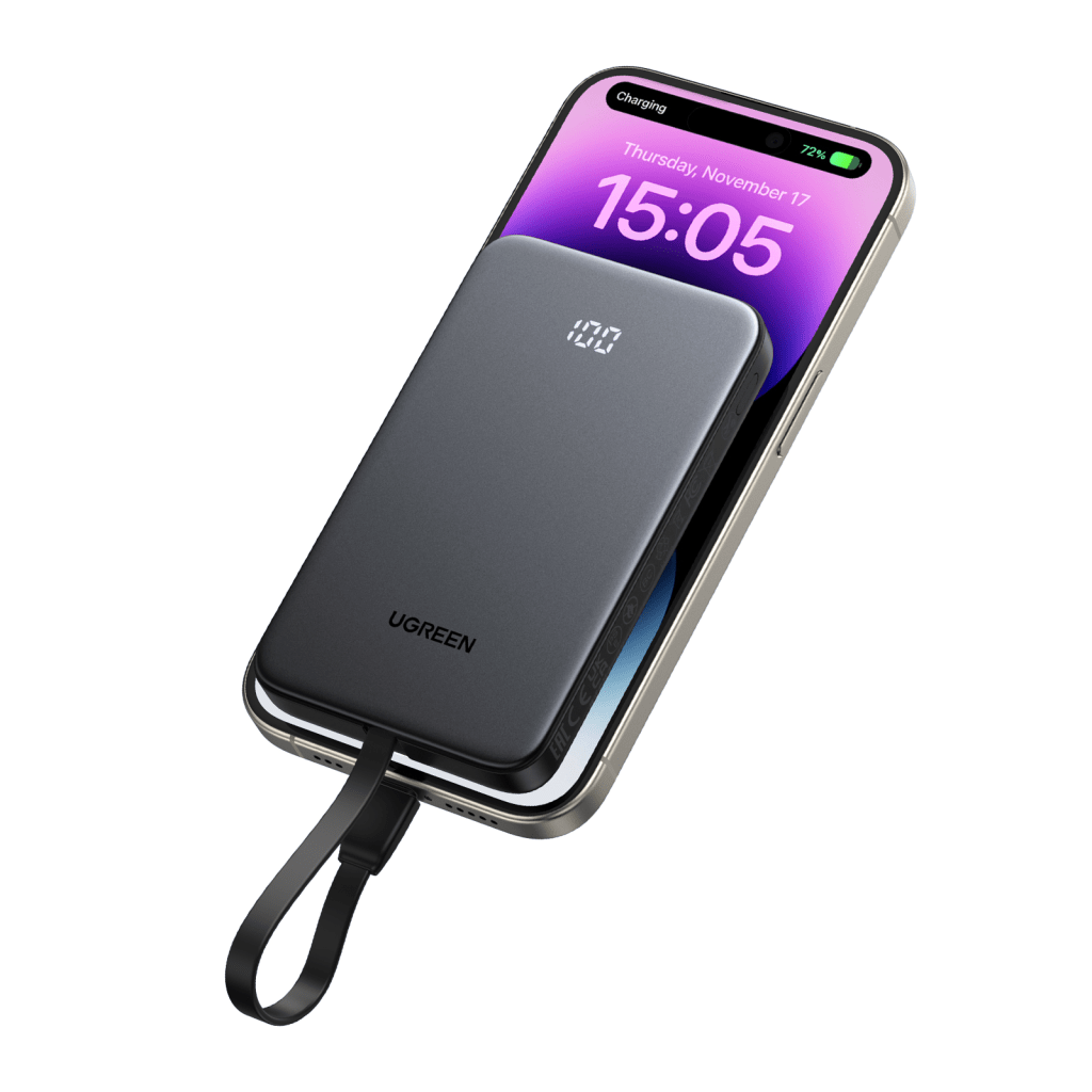 Power Bank 10000mAh con Cable Integrado 20W / Puerto USB-C PD3.0 PPS / Puerto USB-A SCP 22.5W / Batería Polímero Litio / Protecciones Múltiples / Indicador Digital / Material V-0 - Image 3