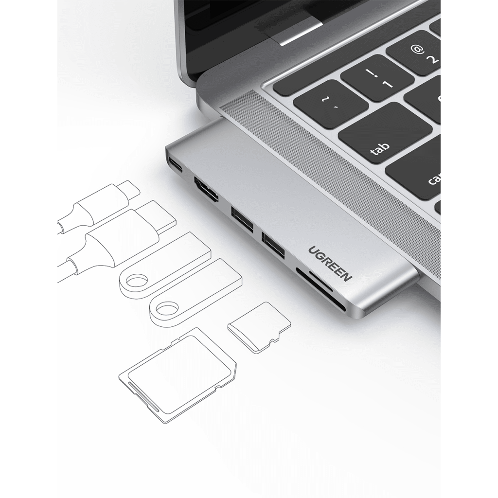Hub USB-C 6 en 1 / 2xUSB-A 3.0 (5Gbps) / HDMI 4K@30Hz / Puerto PD 100W / Lector SD+MicroSD / Aluminio / Compatible Thunderbolt 3 / Compacto 110x29x8.5mm - Image 2