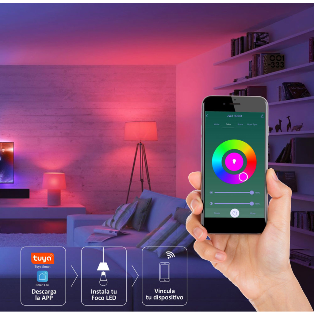 Foco Smart Dimeable / 10W / RGB y Blanco / Base E27 / IP20 / Con Control desde Aplicación Móvil - Image 4