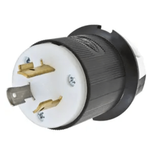 Clavija Industrial con Bloqueo de Media Vuelta / 20 A 277 V CA / 2 Polos 3 Hilos / Color Blanco y Negro / Nema L7-20P