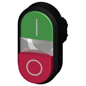 Botón doble tipo domino de plástico 3SU10003BB420AK0, son holder ni bloque de contactos, color Verde/Rojo