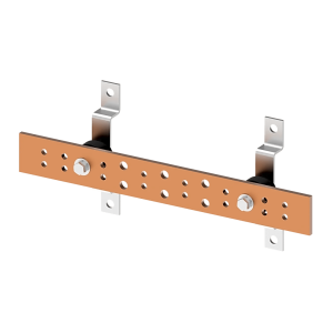 Barra de Tierra para Telecomunicaciones De Cobre Electrochapado / 0.25 x 2.00 x 16.00 pulgadas / 12 Puntos de Conexión / Incluye Soportes y Conectores / Anticorrosivo