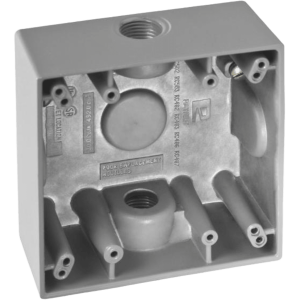 Caja Cuadra de 3/4" a Prueba de Intemperie/ Cuenta con 2 salidas / Con Orejas para Montaje.