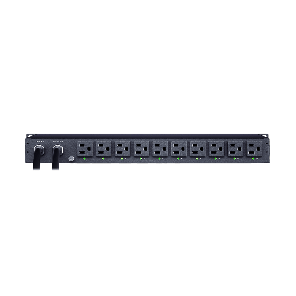 PDU ATS (Fuente Redundante Auto-transferible) Monitoreable, Para Distribución de Energía, 2 Entradas 120 Vca NEMA5-15P, Con 10 Salidas NEMA 5-15R, Horizontal 19in, 1UR