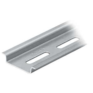 Carril DIN de Acero / 35 x 7.5 mm / Longitud 2 m (78.74 in) / Perforado según EN 60715 / Color Plateado / Para Instalaciones Eléctricas