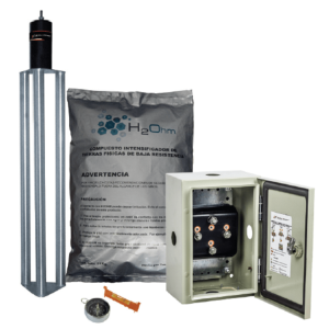 Kit de puesta a tierra de 70 A con Electrodo de Acero Inoxidable, Filtro, Acoplador y Compuesto H2Ohm.