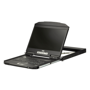 Consola LCD KVM Ultra Short Depth Single Rail | Pantalla Ancha 18.5" LED | Resolución Full HD 1920x1080 @ 60Hz | USB y HDMI | Teclado y Touchpad Integrados | Diseño Compacto para Racks | MIL-STD-810G | Compatible con KVM HDMI