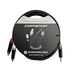 Cable 3.5mm a 2 RCA, conectores negros, con diferenciador de blanco y rojo en RCA MT380-RD - MT380-WH - MTP3C-BG, length 10m