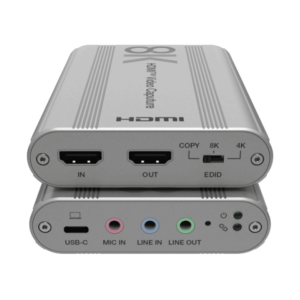Tarjeta de Captura HDMI 8K a USB 3.2 Gen 1 | Resolución 8K@60Hz y 4K2K@144Hz | Ancho de Banda 48Gbps | Mezcla de Audio HDMI-Micrófono-Línea | Compatibilidad Multiplataforma Windows-macOS-Linux | Carcasa de Aluminio Plateado