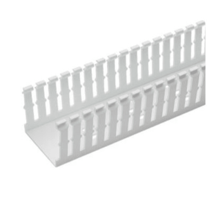 Canaleta Ranurada Angosta de PVC Sin tapa, Tipo F, 57.2 mm de Ancho, 53.8 mm de Alto y 1.8 m de Largo, Color Blanco