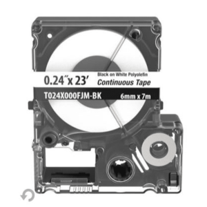 Casete de Etiquetas de Poliolefina de Cinta Continua, Color Negro Sobre Blanco, Uso Interior/Exterior, 5.82 mm de Ancho x 7 Metros (22.97 Pies) de Largo