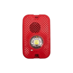 Sirena con Lámpara LED Estroboscópica / 2 Hilos / Montaje en Pared / 16 a 24 Vcd / Configuración Estroboscópica Seleccionable / Texto en Inglés / Color Rojo / Uso exterior
