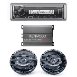 Kit de estéreo con Bluetooth KMR-M332BT | Amplificador KAC-M1814  | más Par de bocinas KFC-1653MRB