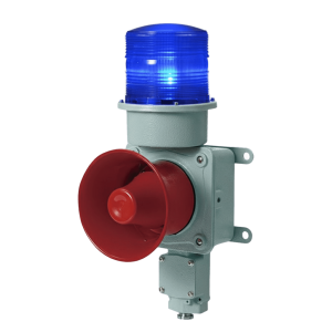 Combinación de baliza LED color Azul con sirena electrónica para aplicaciones de la industria pesada  máx.114 dB a 120 VCA