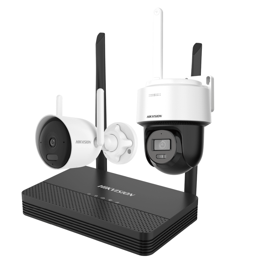 Kit IP Inalámbrico 2 Megapíxel / NVS 4 Canales / 1 Cámara Bala Exterior + 1 Cámara Turret Interior con Lente 2.8 mm y Dual Light / Audio Bidireccional (Micrófono y Bocina) / Soporta Micro SD de 512 GB
