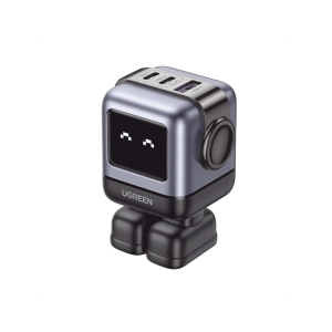 Cargador RobotGaN de 65W Serie UNO | 3 Puertos de Carga R?pida | 2 USB-C | 1 USB-A | PD 3.0 | QC 4.0 | Carga Inteligente | Tecnolog?a GaN II | Zapato Magn?tico Extra?ble | Carcasa Ign?fuga | Pantalla LED