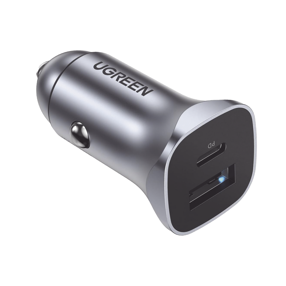 Cargador de Auto 24W | Puerto USB-A y USB-C | Carga R?pida | Compatible con Veh?culos de 12 y 24 VCD | PD3.0 + QC3.0 | Indicador Led | Dise?o Compacto | Chip Inteligente | Caja de Aluminio