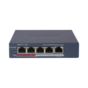 Switch PoE+ / Monitoreable / 4 Puertos 10/100 Mbps PoE+ / 1 Puerto 10/100 Mbps Uplink / Configuración Nube Hik-PartnerPro / Modo Extendido hasta 300 Metros / 45 W